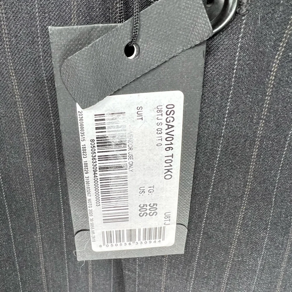 Armani Collezioni Black Wool‎ Pinstripe Men’s Two Button Suit Size 50S NWT
